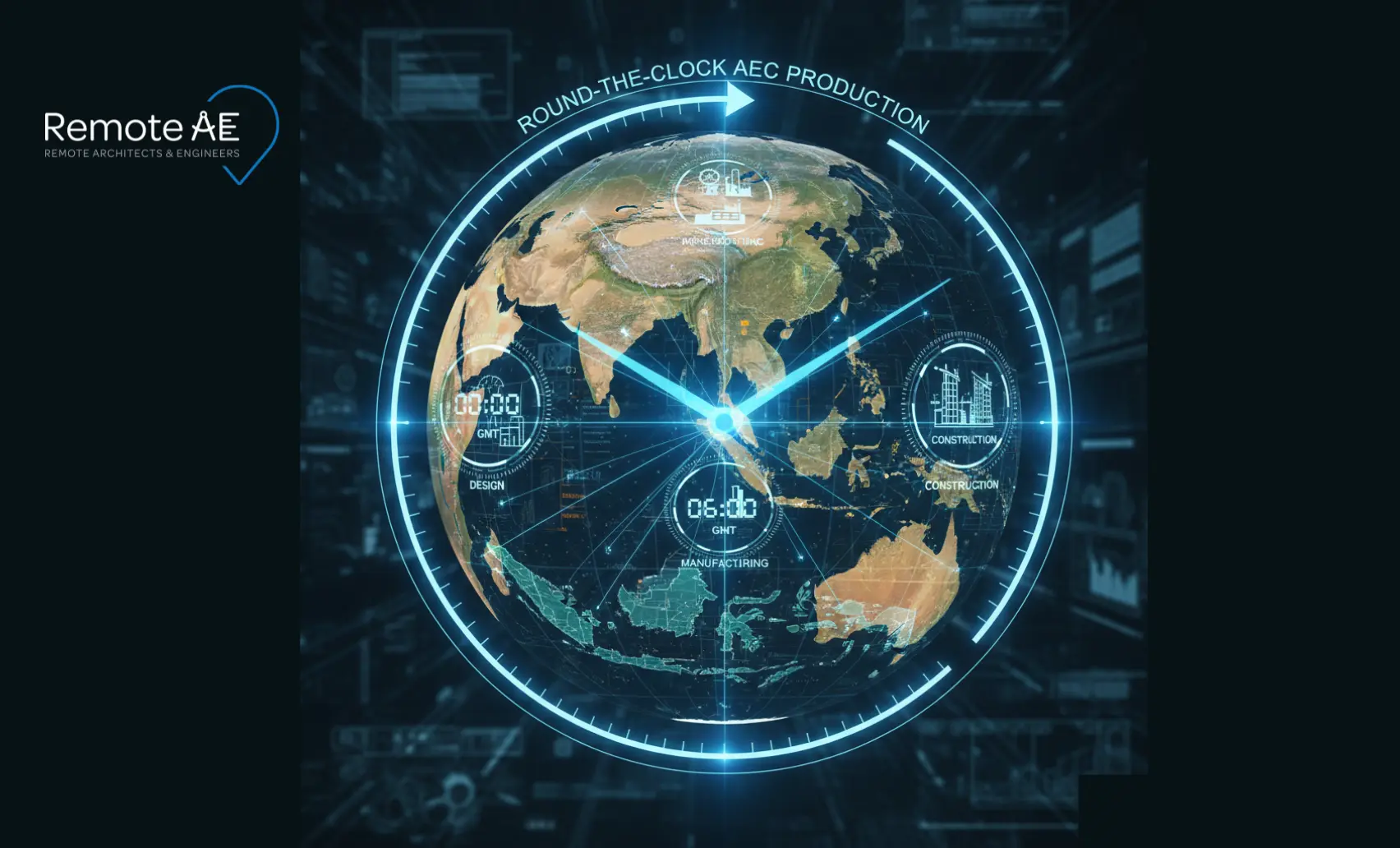 Clock map illustrating round-the-clock AEC production across time zones