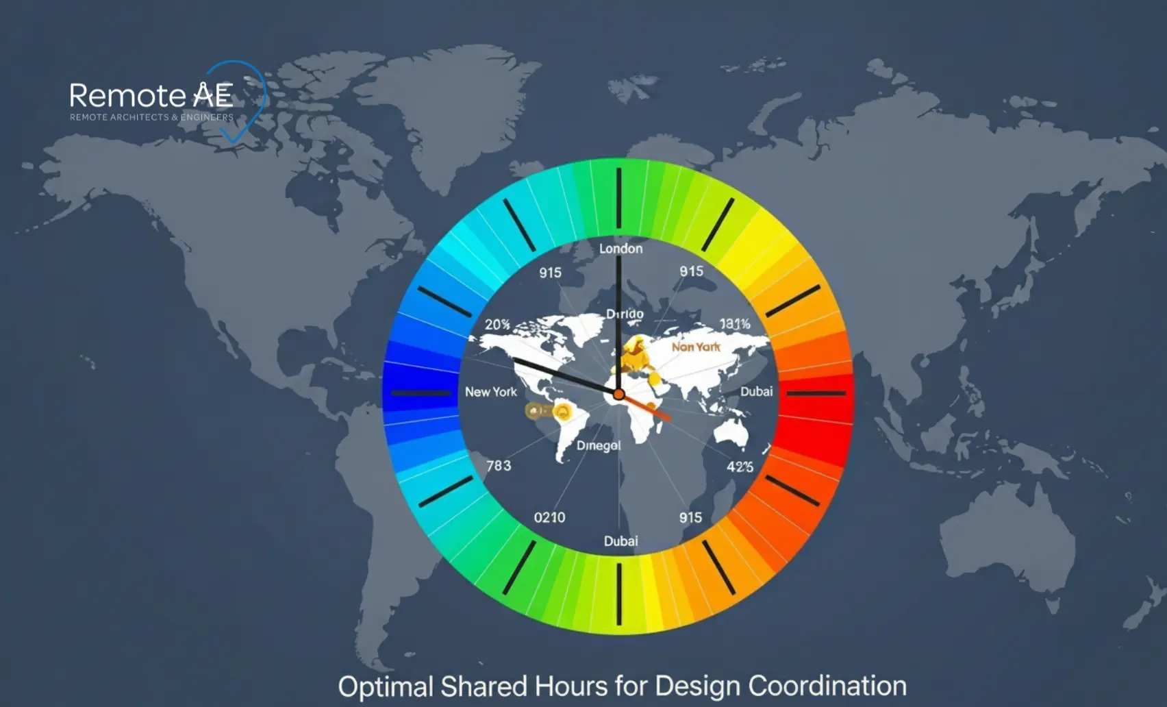Clock heatmap showing optimal shared hours for design coordination.