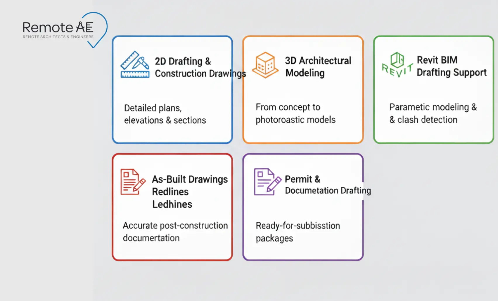Grid of five drafting services available via Remote AE