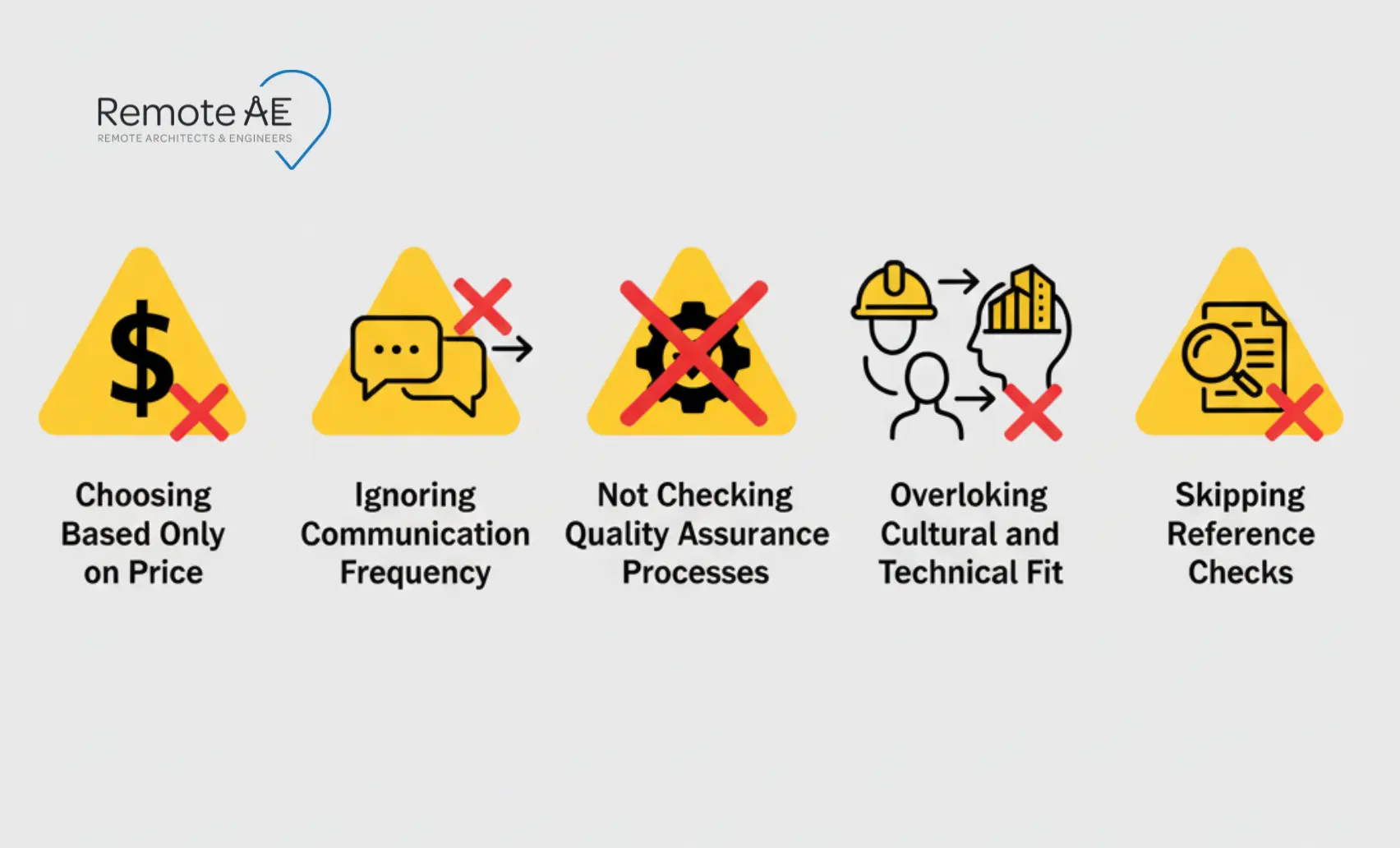 Row of warning icons with short labels for key red flags.