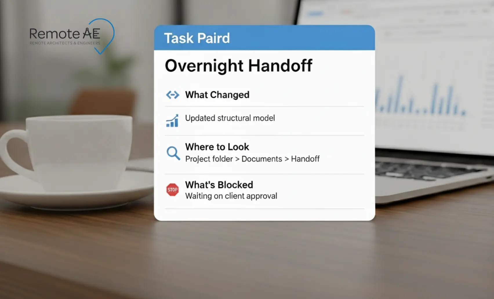 Task card showing concise overnight handoff details